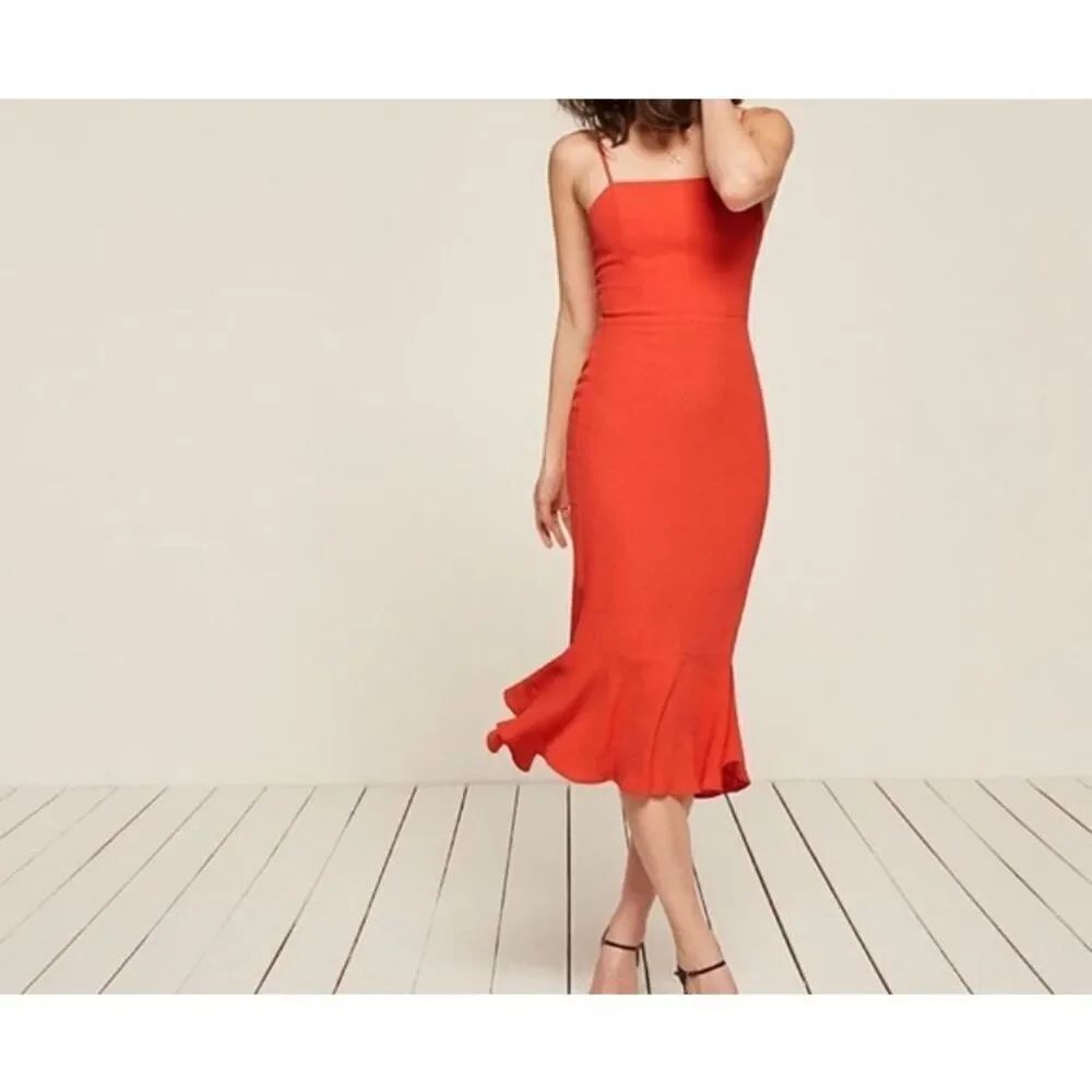 Reformation women’s Moxie, dark coral midi cocktail dress 4
